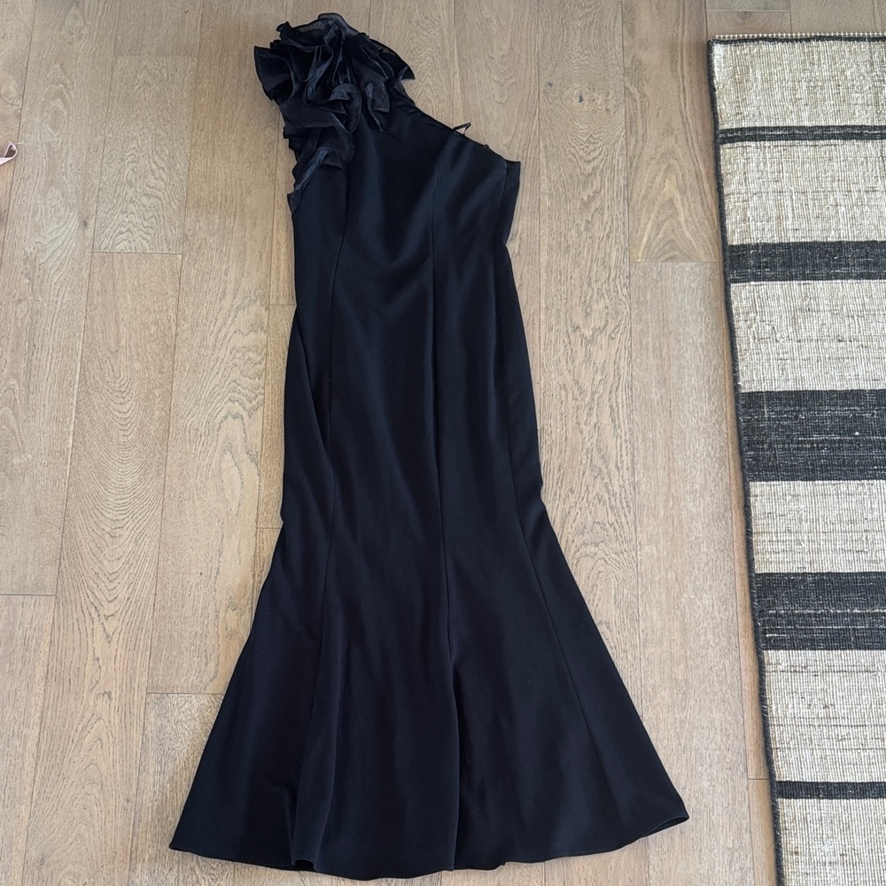 Aidan Mattox Black One-Shoulder Dress with Ruffle Detail
